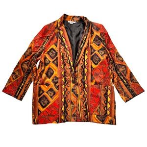 VTG KENSINGTON SQUARE Womens Blazer 2X Abstract Print Open Front Jacket Made USA